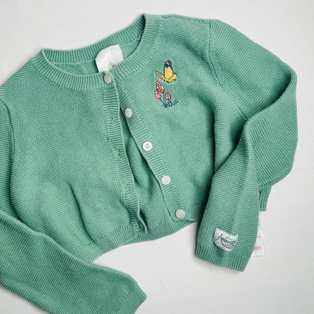 Disney Animator's Collections Green Knit Mushroom/Butterfly Button Up Cardigan